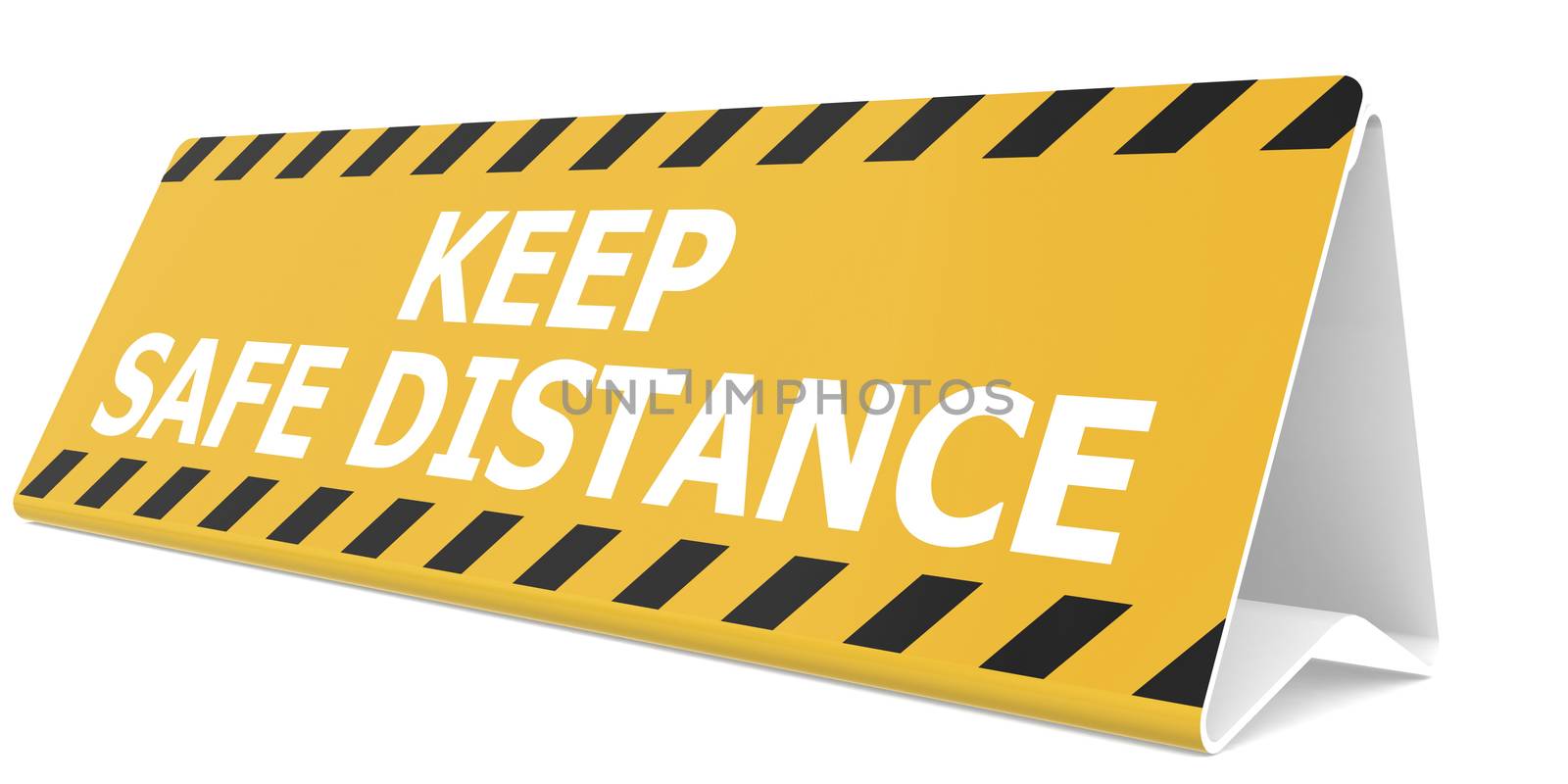 Table sign with keep safe distance word, 3D rendering