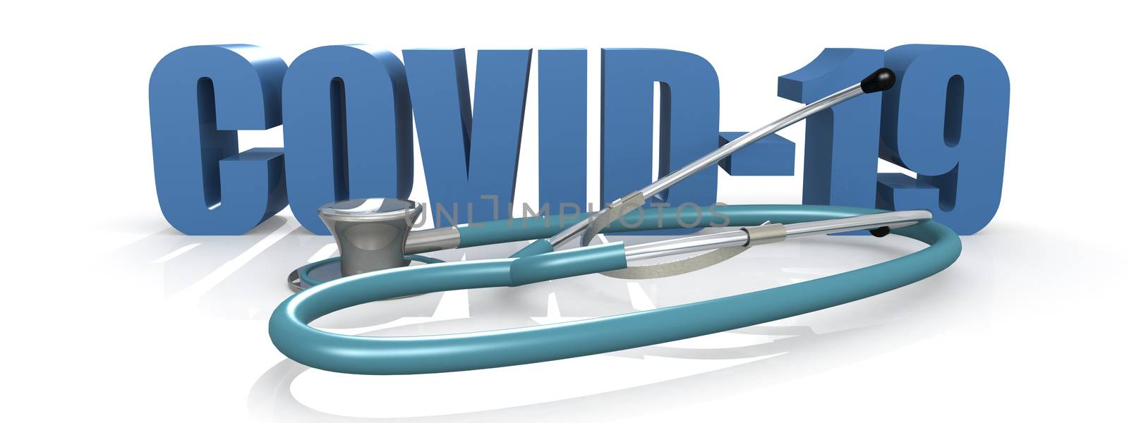 Blue stethoscope with COVID-19 word by tang90246