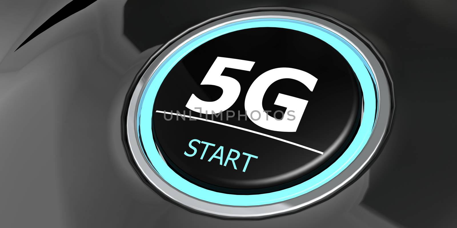 5G button with metal ring, 3D rendering