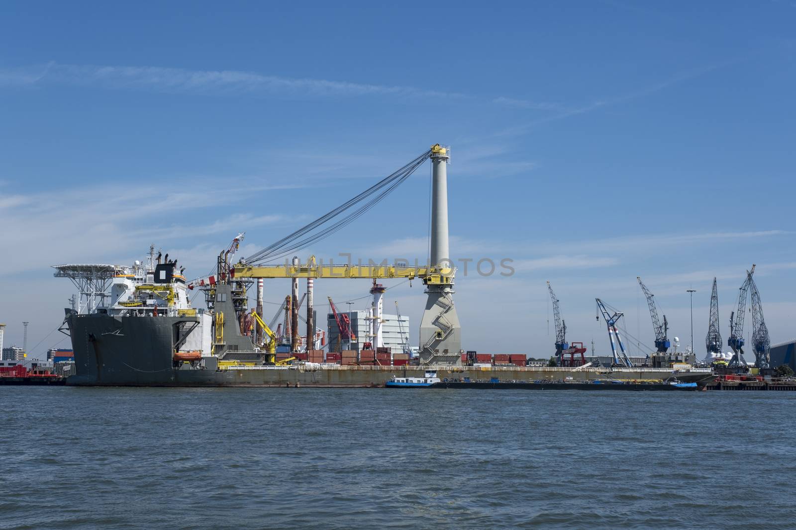 High tech offshore construction vessel in the port of rotterdam