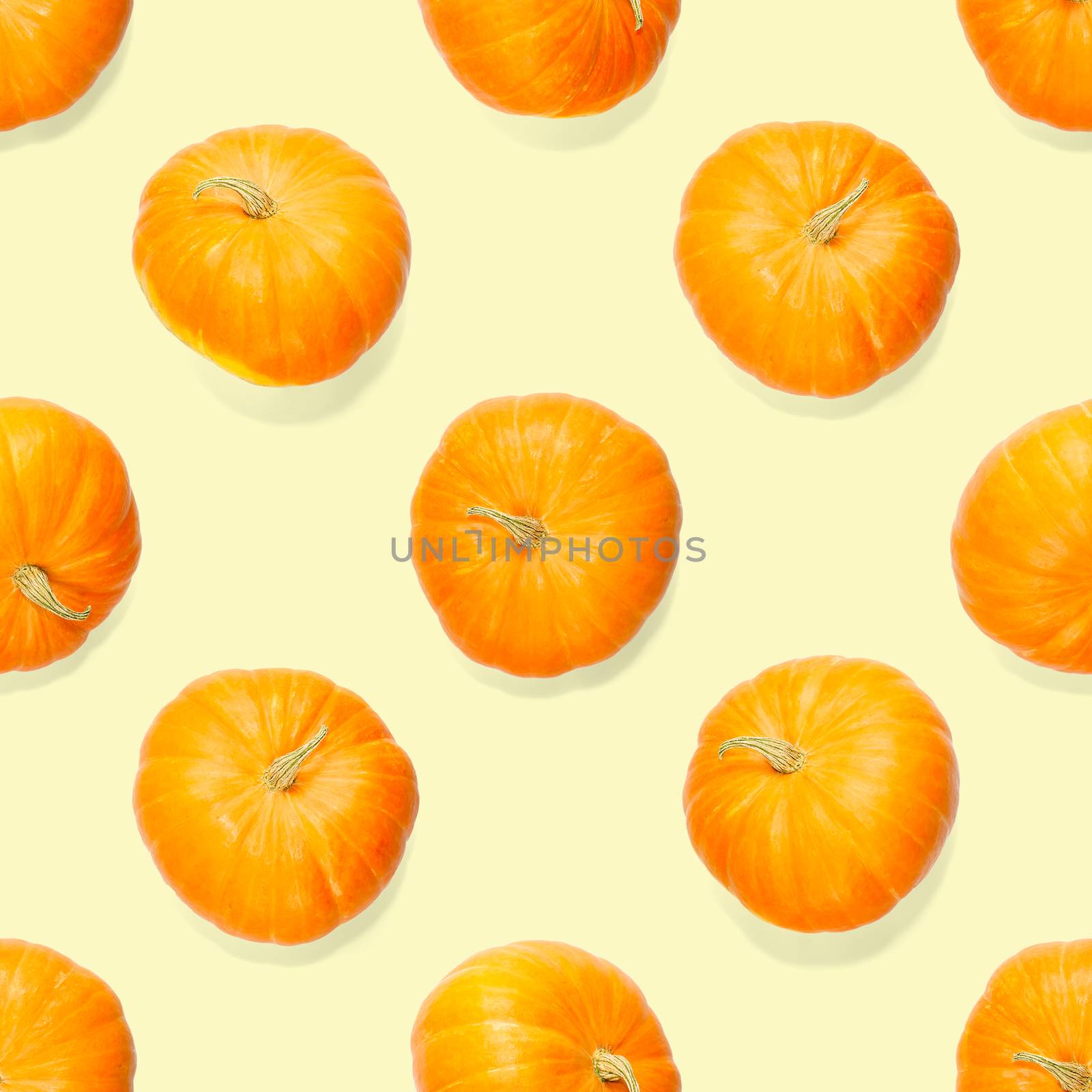 Seamless pattern with pumpkin. Pumpkin quality pattern. Autumn abstract seamless pattern made from Pumpkins on the yellow background.