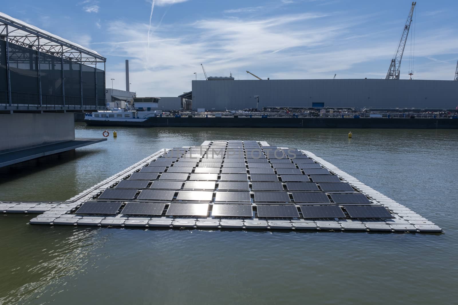 solar panel Floating on the water. Used to produce electricity in a clean technology concept.