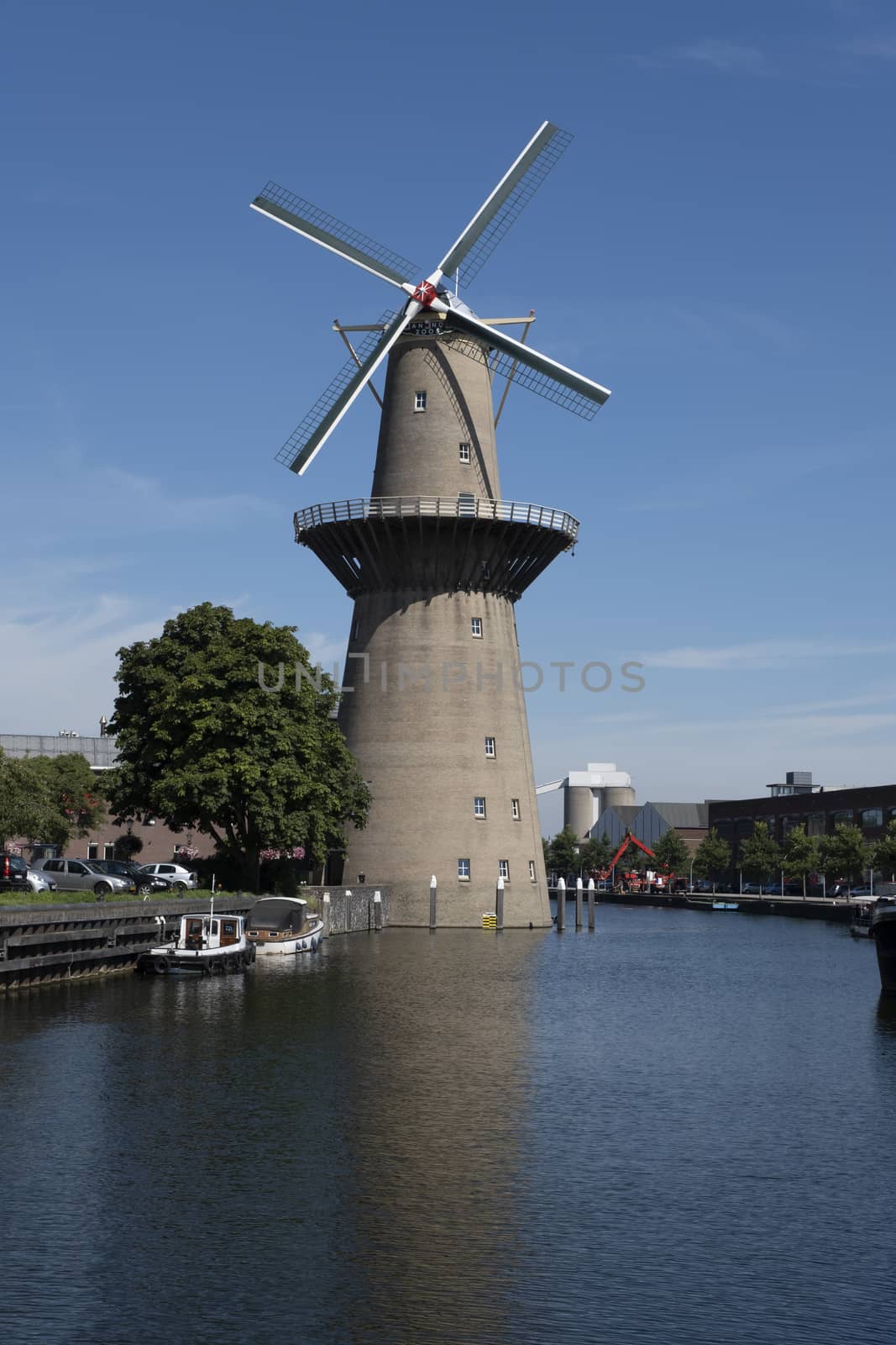 Large Dutch early Industrial Revolution windmill in Schiedam, the Netherlands