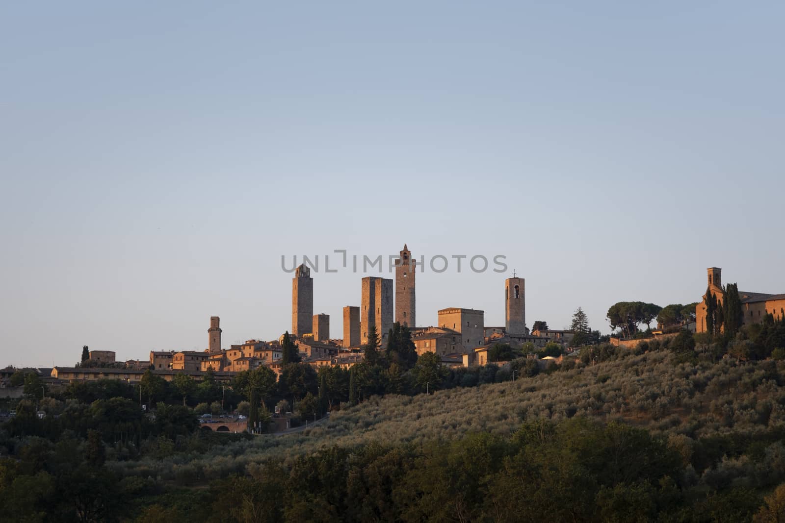 San Giminiano, Tuscany, Italy. panorama view at sunrise by Tjeerdkruse