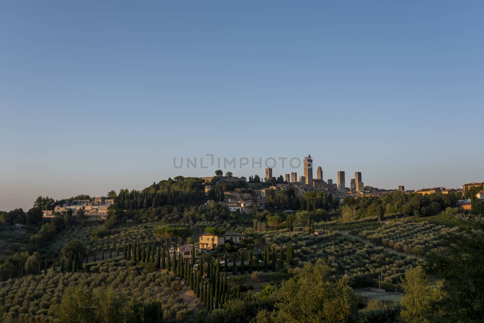 San Giminiano, Tuscany, Italy. panorama view at sunrise by Tjeerdkruse