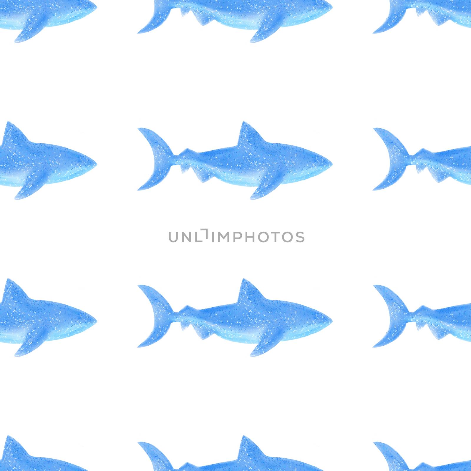 Blue sharks seamless pattern. Digital illustration. Can be used wrapping paper, fabric, wallpaper. Stock image.