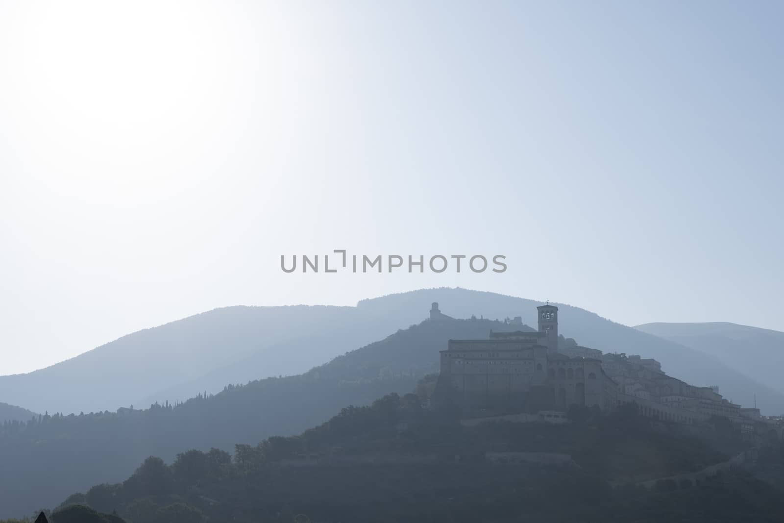 Panoramic view of Assisi, in the Province of Perugia, in the Umbria region of Italy.