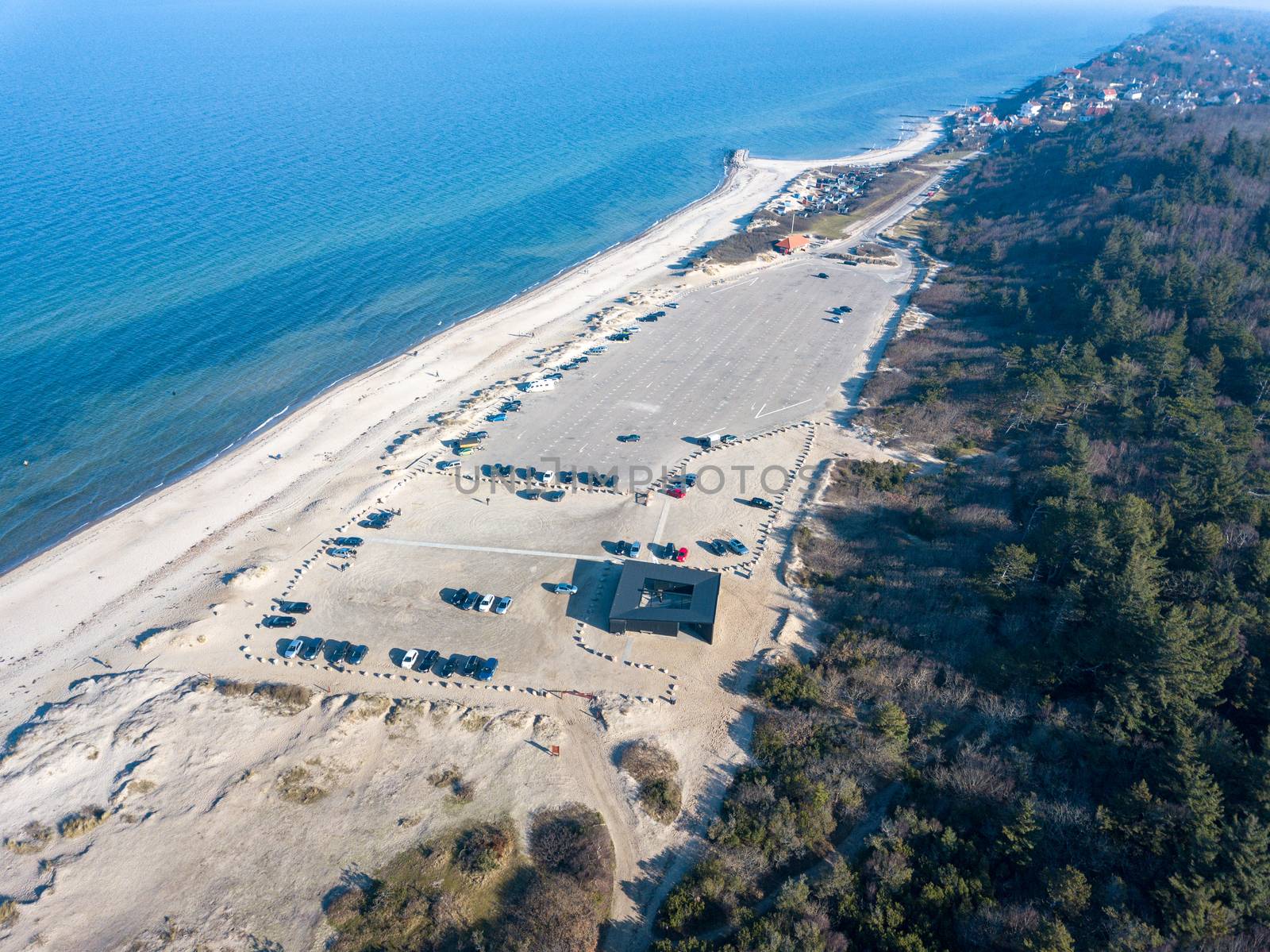 Aerial view of Tisvildeleje Beach Parking Lot, Denmark by oliverfoerstner