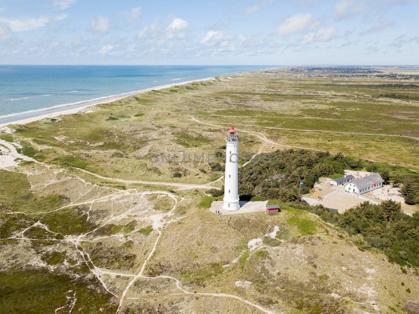 Aerial Drone View of Lyngvig Lighthouse in Denmark by oliverfoerstner