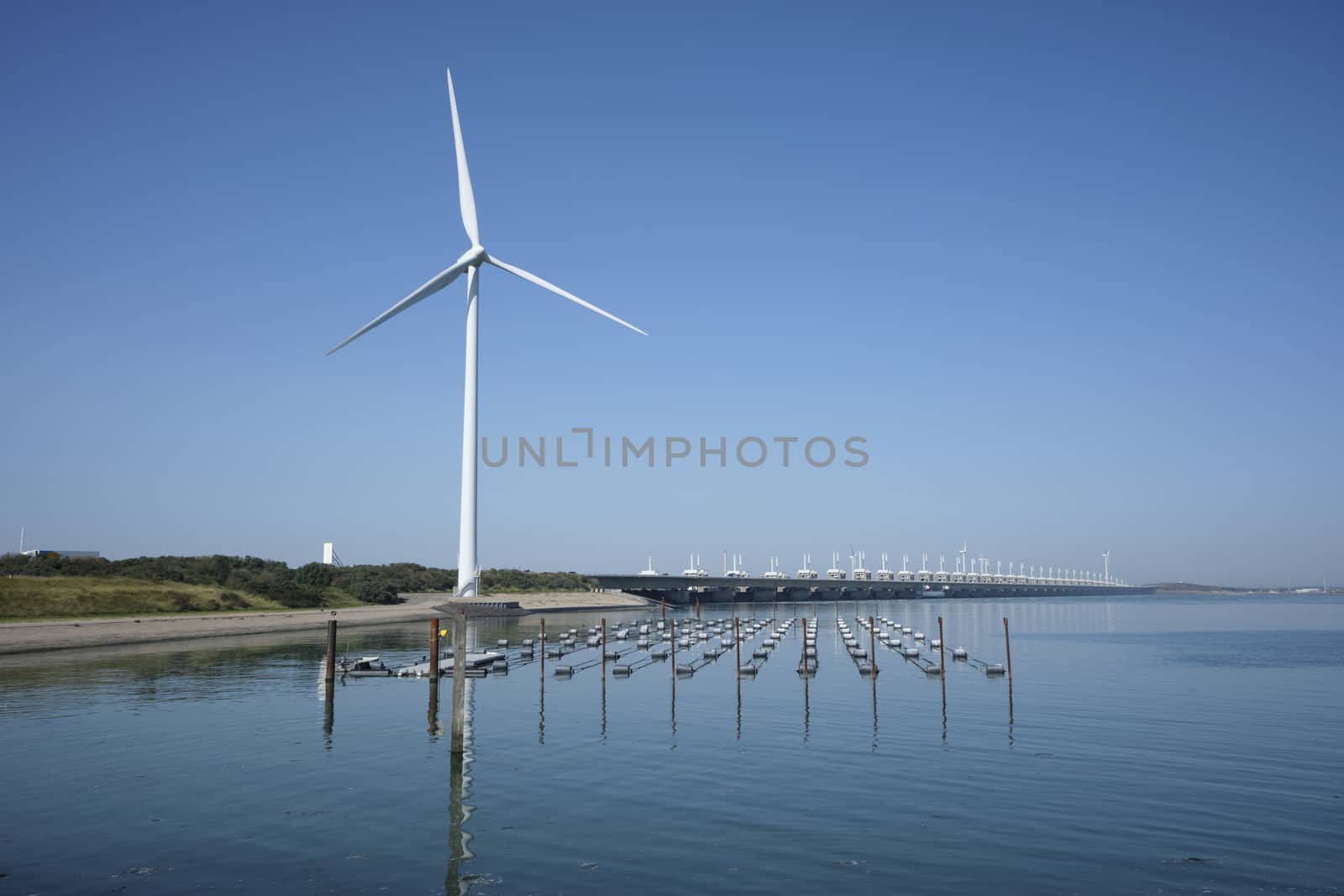 the zeelandbrug deltaworks in holland at the Oosterschelde river to protect holland form high sea level, this is near the dutch museum neeltje jans by Tjeerdkruse
