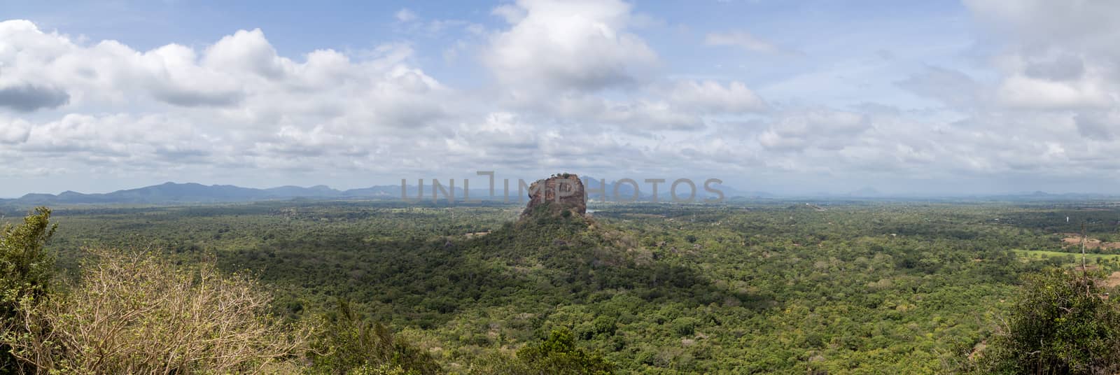 Sigiriya, Sri Lanka - August 17, 2018: Panoramic view of the Lion Rock as seen from Pidurangala Rock