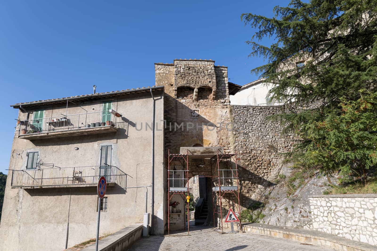 miranda,italy october 01 2020:architecture of alleys, squares and buildings in the town of Miranda in the province of Terni