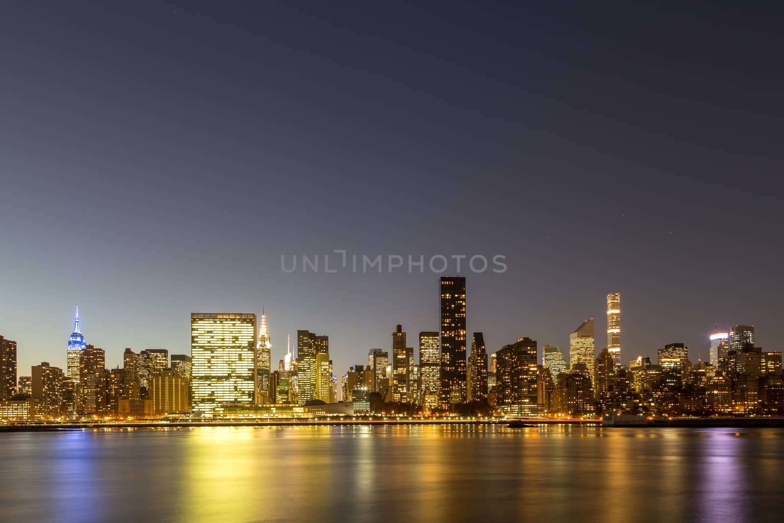 Skyline of midtown Manhattan in New York by night