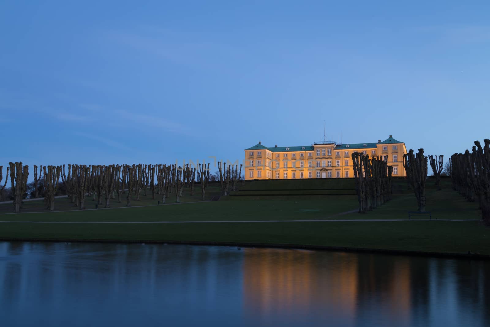 Frederiksberg, Denmark - March 31, 2016: Frederiksberg castle in Frederiksberg Park by night.