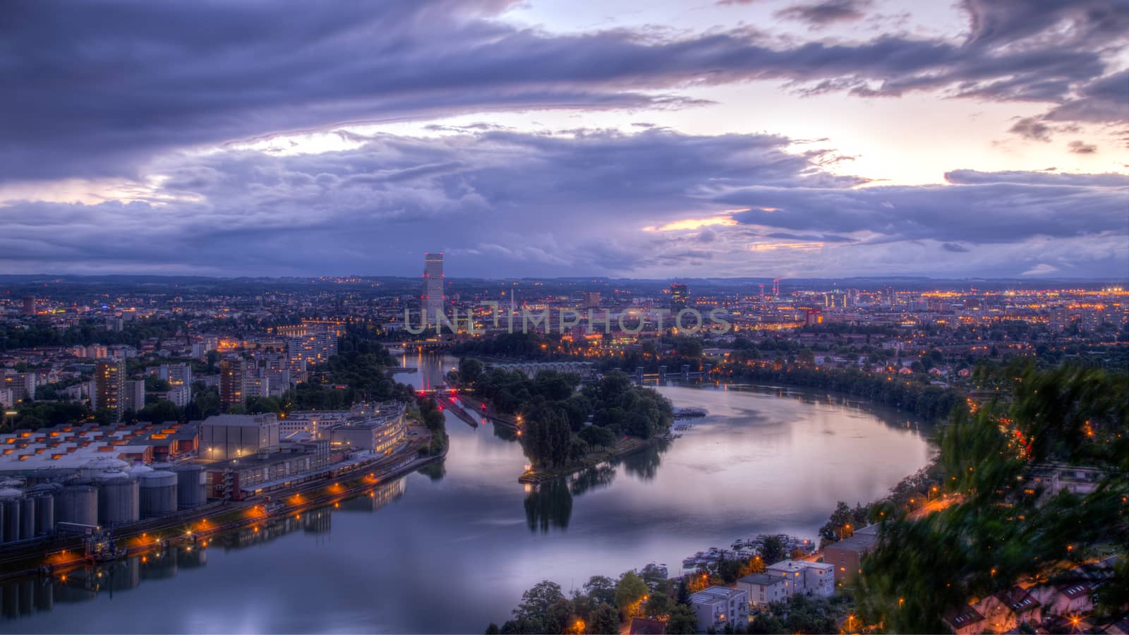 July 12, 2017 - Basel, Switzerland: Panoramic view of the city and the river Rhine