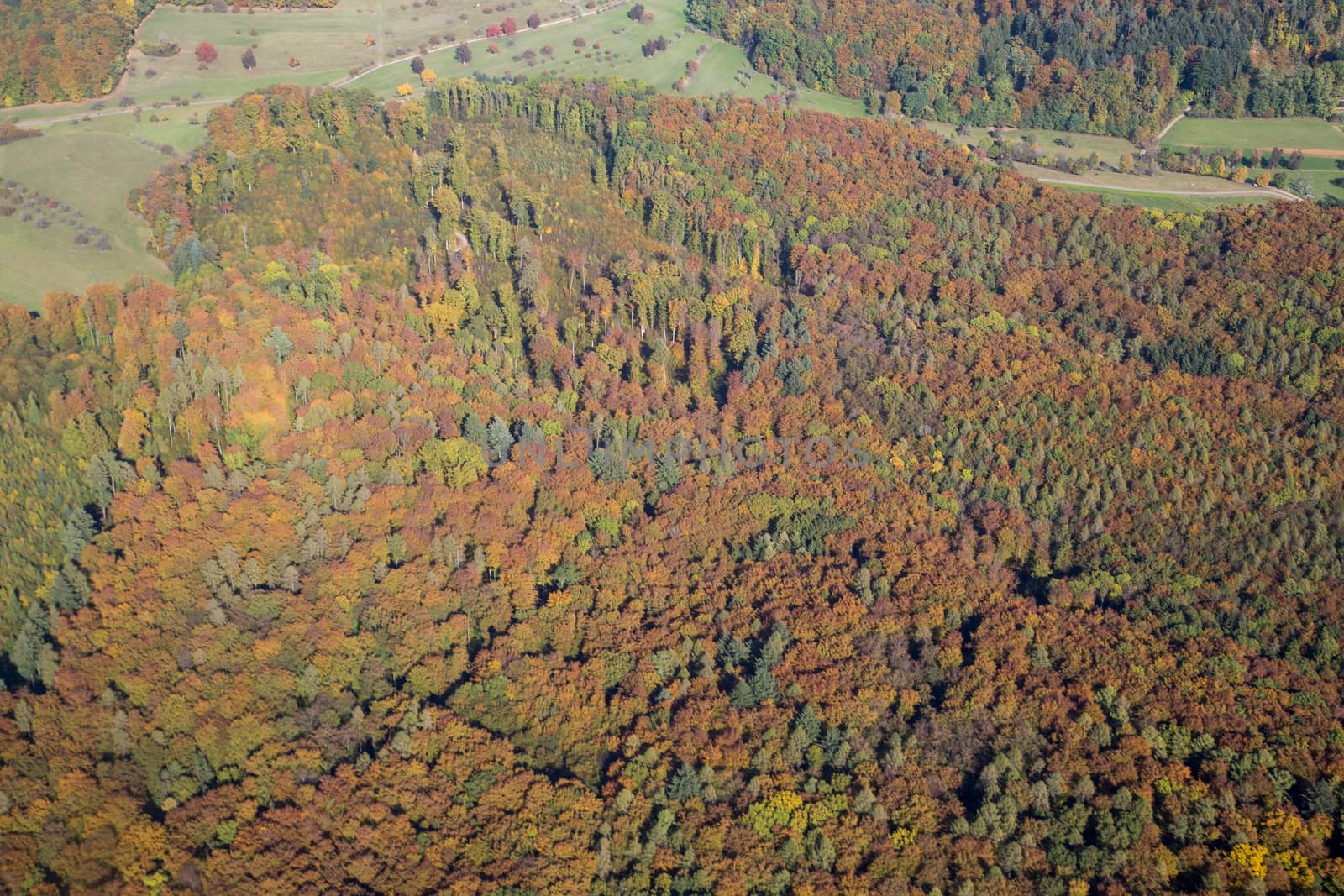 Aerial view of the Black Forest during autumn in Baden-Wurttemberg in Southern Germany.