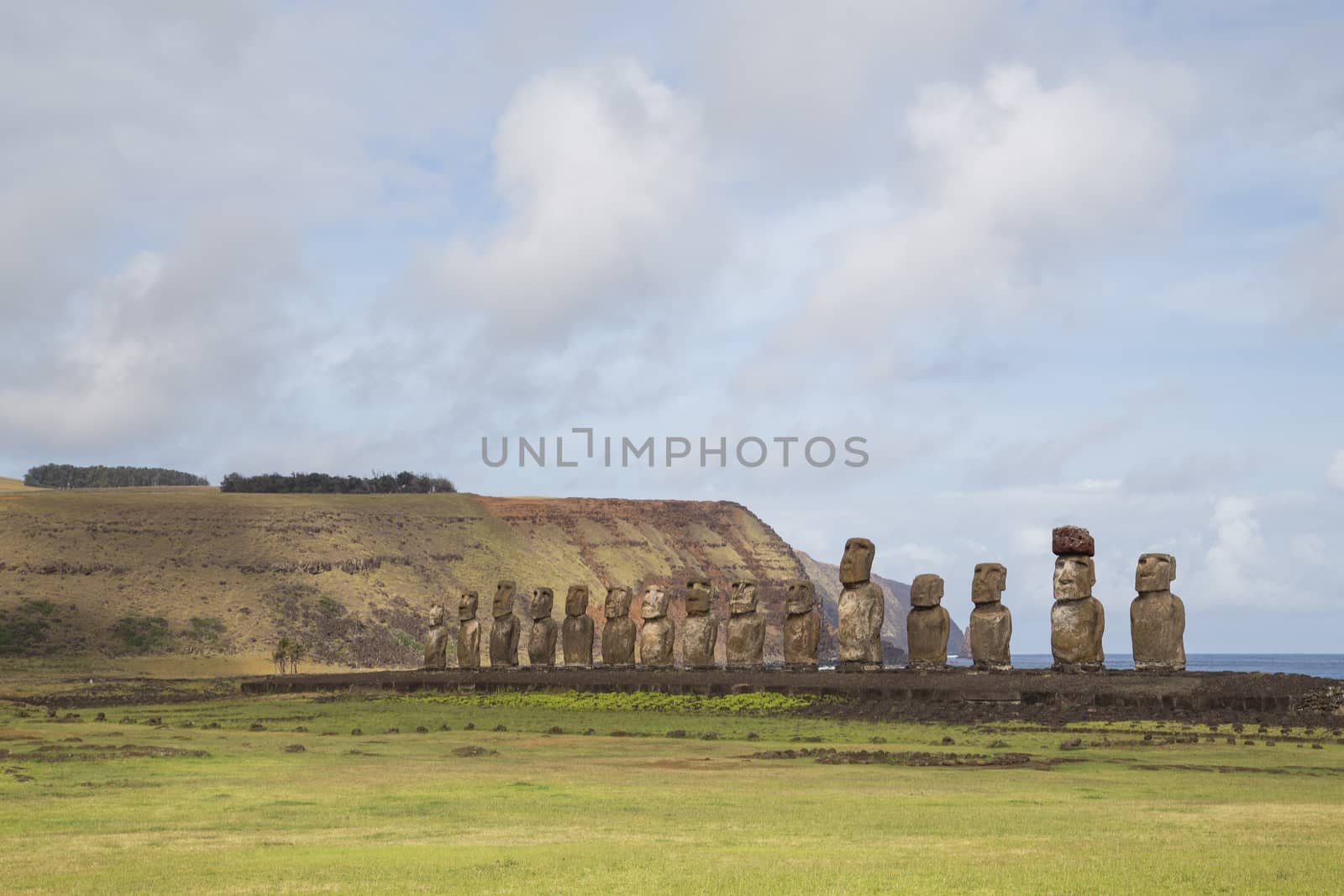 The 15 moais at Ahu Tongariki on Easter Island in Chile.