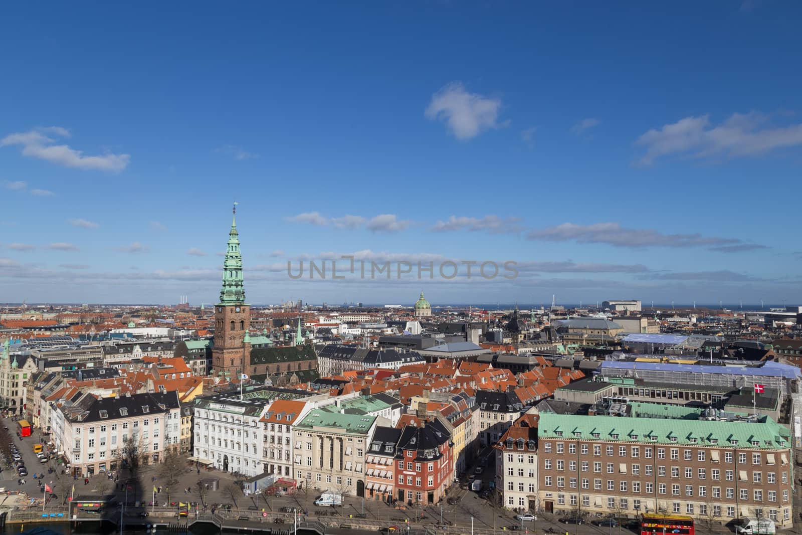 Copenhagen, Denmark - February 26, 2016: View of the skyline from Christiansborg castle tower.