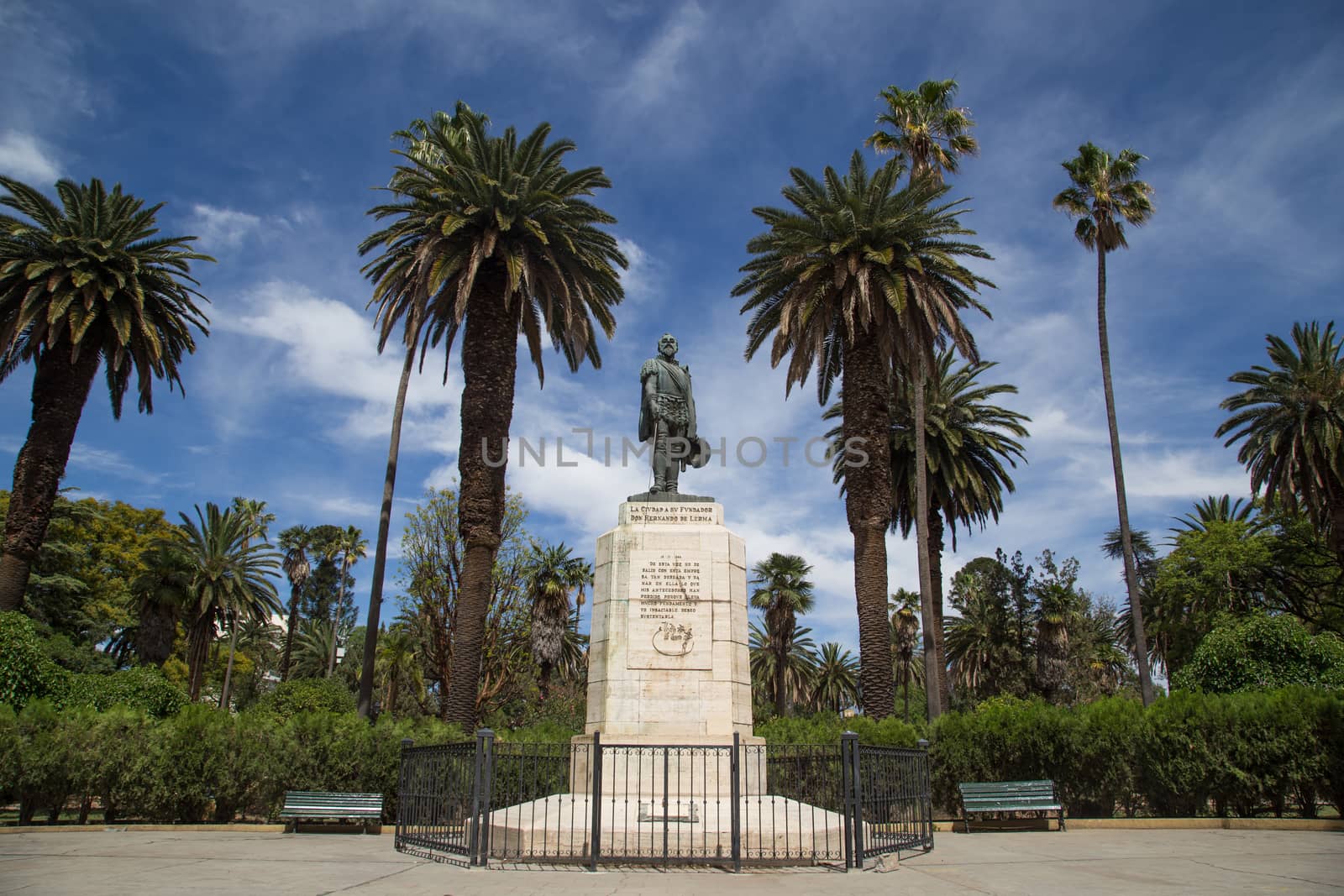 Salta, Argentina - November 12, 2015: Photograph of the statue representing the founder of town Hernando de Lerma.