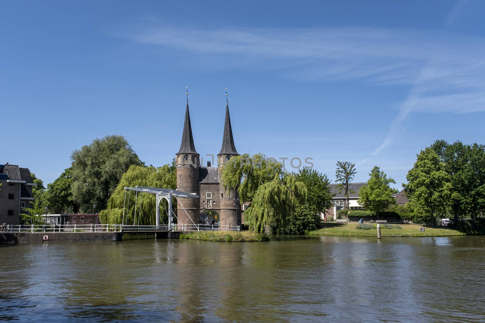 The Eastern Gate Oostpoort in Delft, an example of Brick Gothic northern European architecture, was built around 1400