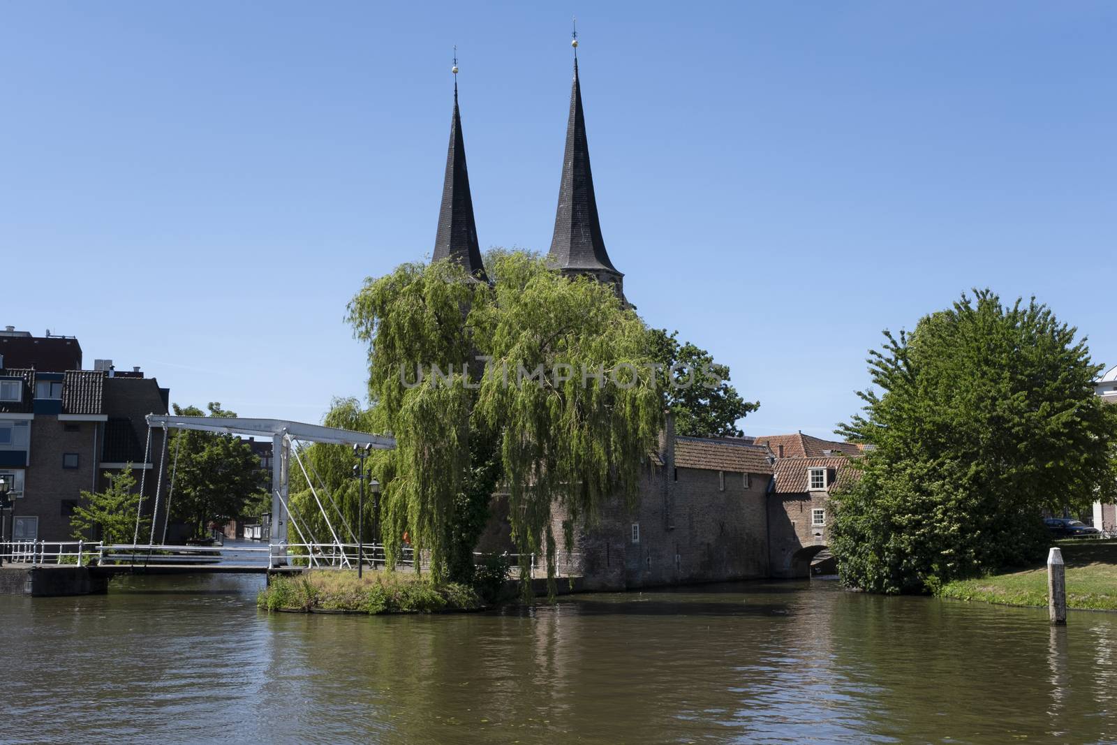 The Eastern Gate Oostpoort in Delft, an example of Brick Gothic northern European architecture, was built around 1400