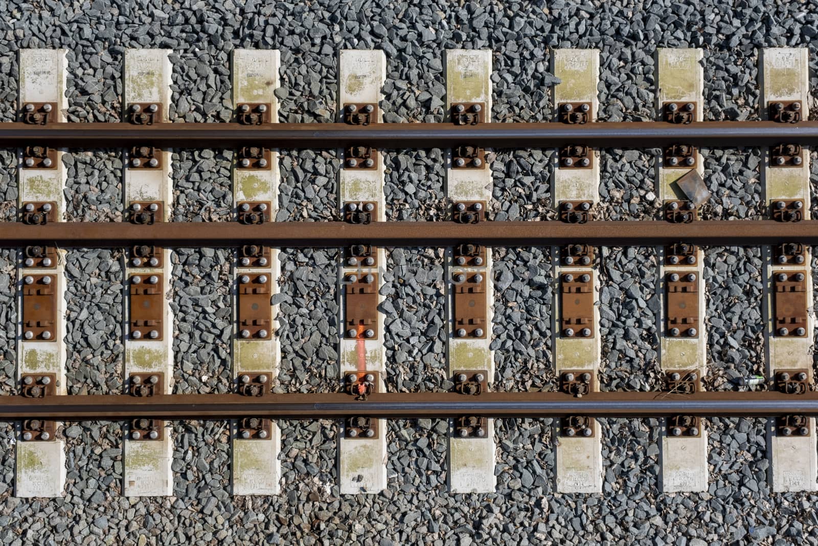 Train Tracks Detail from Above. Close up by Tjeerdkruse