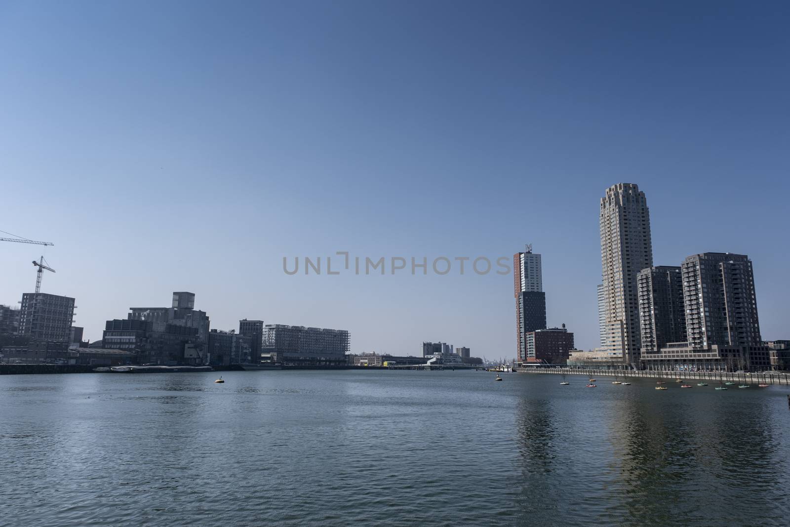 Cityscape of Rotterdam, viewing 'de kop van zuid' from the riverside