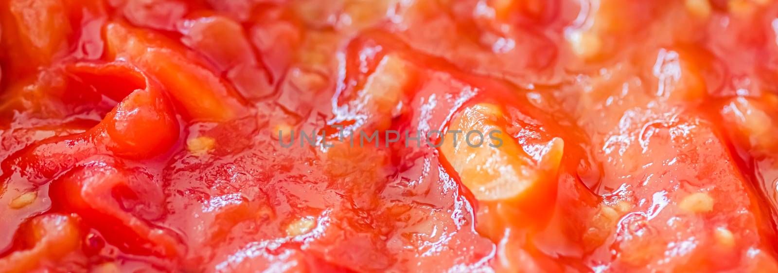 Cooking tomato sauce, closeup steamed vegetables for cook book or food blog background by Anneleven