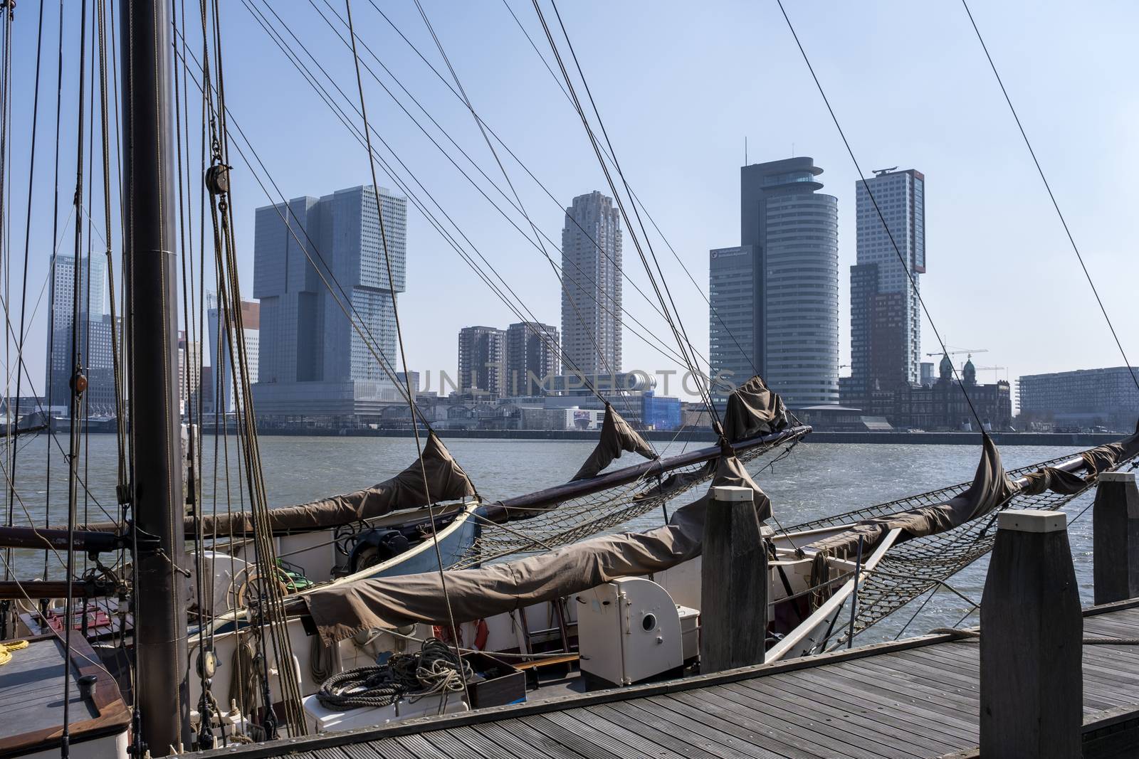 Cityscape of Rotterdam, viewing 'de kop van zuid' from the river by Tjeerdkruse