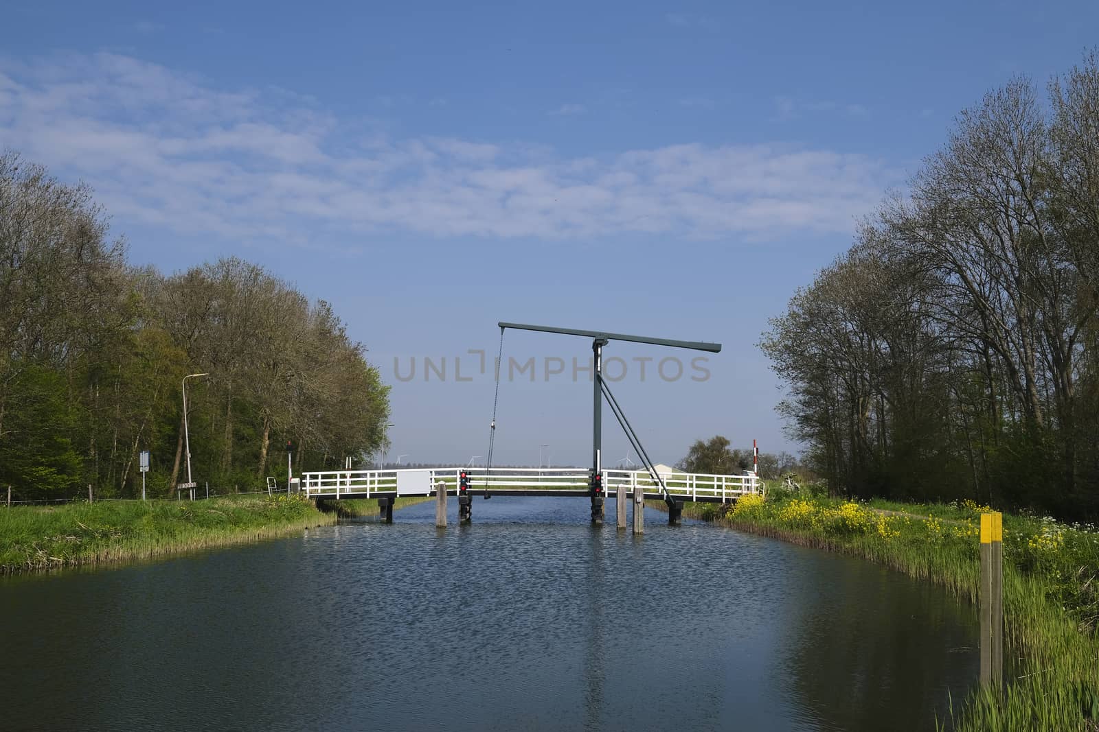 Wooden drawbridge for pedestrians in the Netherlands