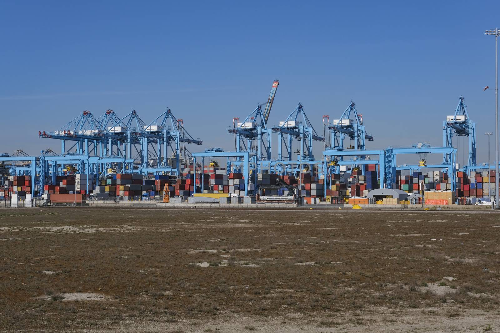 Maasvlakte 2, Rotterdam. Aerial view of container terminal in th by Tjeerdkruse