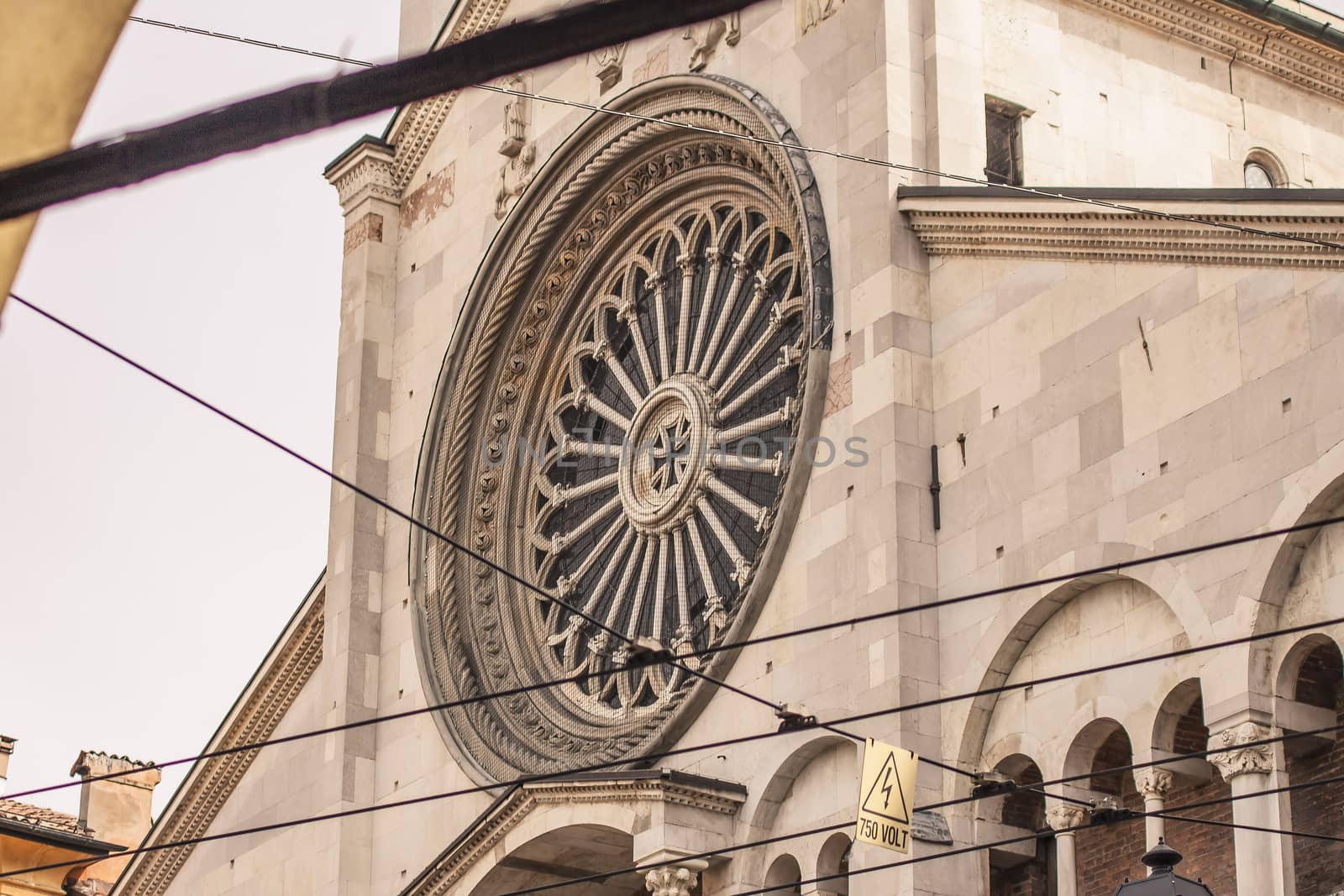 Close up shot of Architecture detail of Modena's Duomo in Italy
