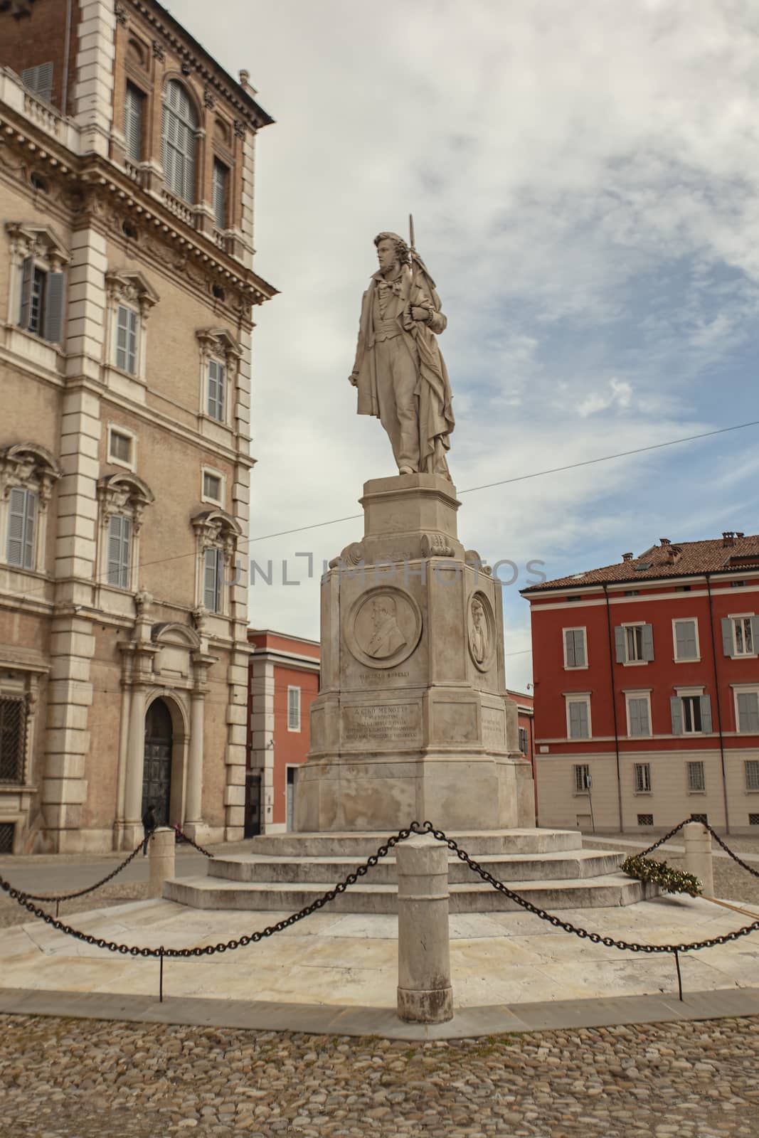 Ciro Menotti statue in Modena in the main square of the city