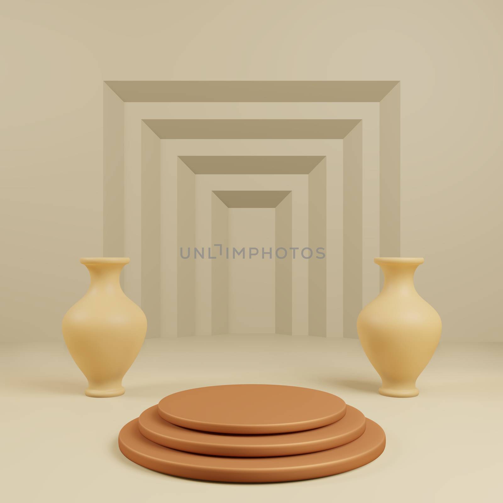 Podium for show product with vase and step yellow background by eaglesky
