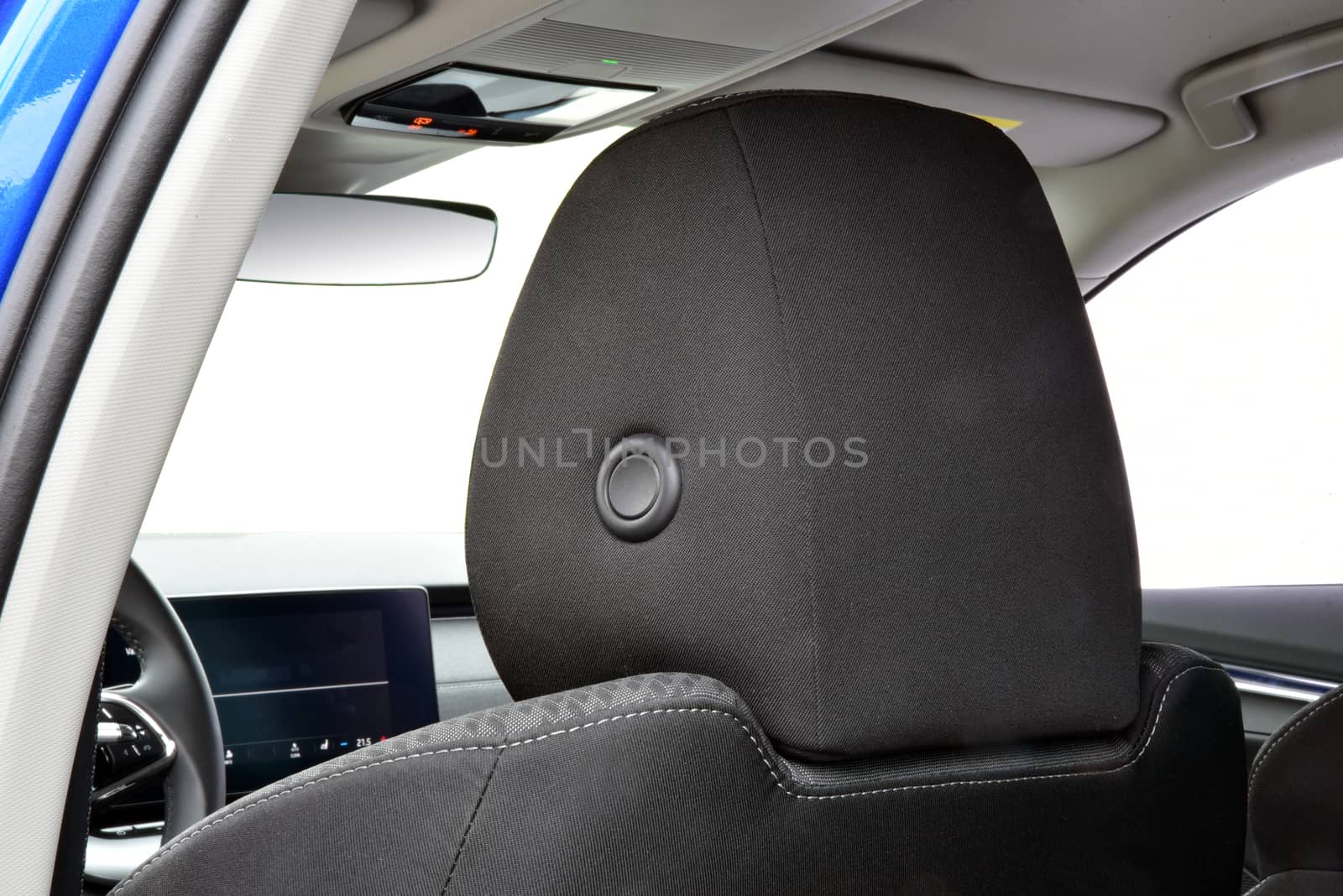 Detail in the interior of the modern car, headrest detail on the passenger car