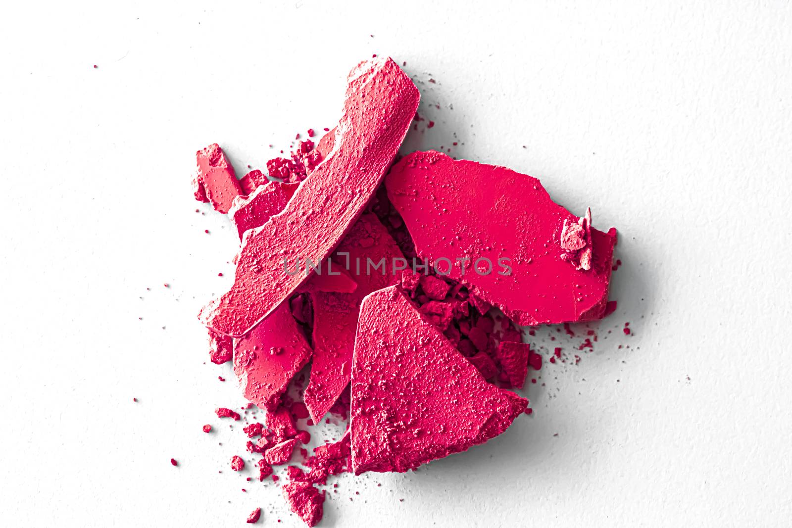 Pink eye shadow powder as makeup palette closeup isolated on white background, crushed cosmetics and beauty texture by Anneleven