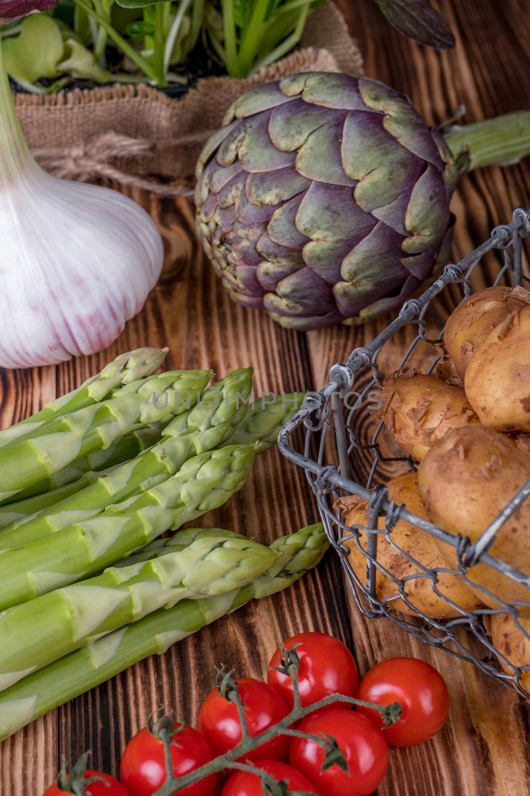 Set of fresh products for healthy food on wooden table on a rustic wooden background. selective focus