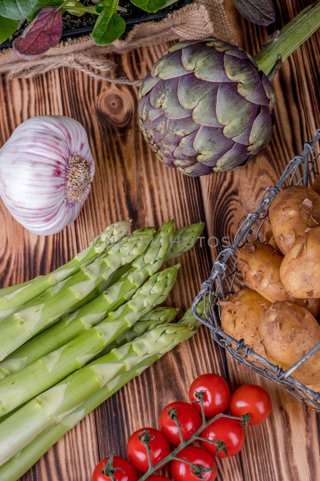 Set of fresh products for healthy food on wooden table on a rustic wooden background. selective focus