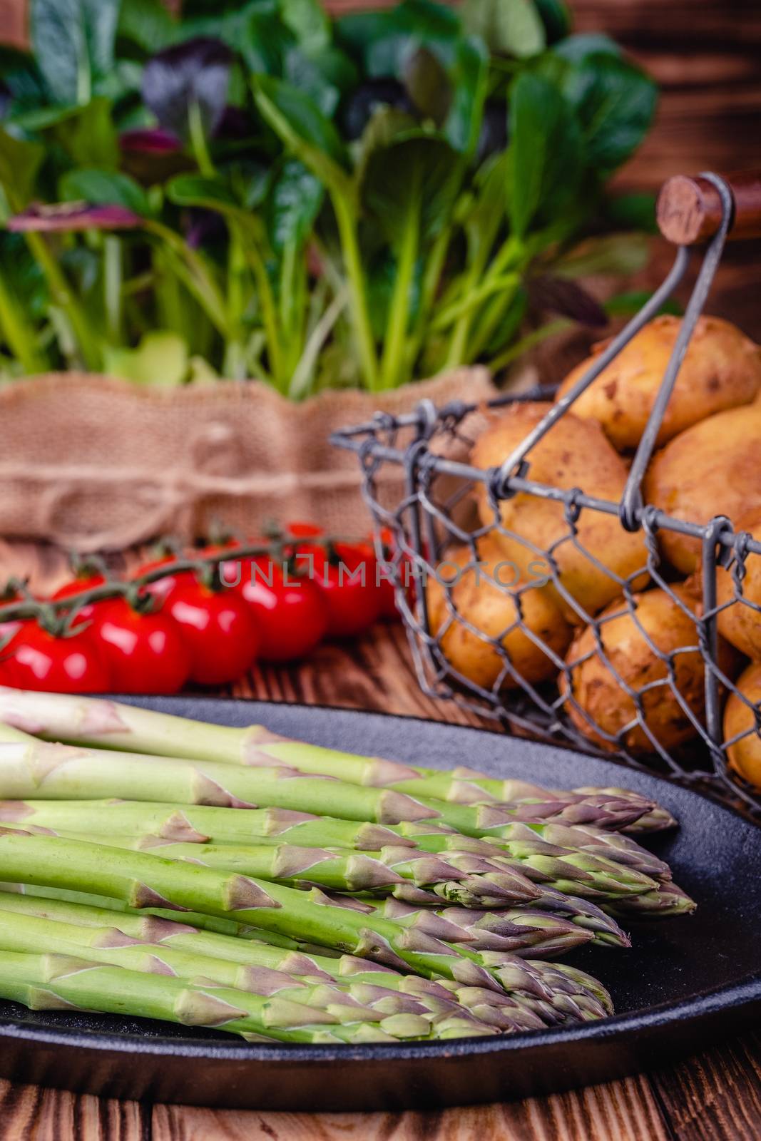 Set of fresh products for healthy food on wooden table. by Fischeron