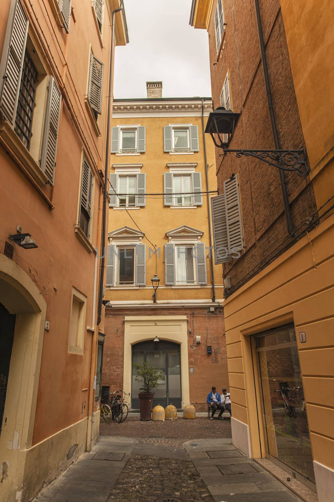 MODENA, ITALY 1 OCTOBER 2020: Modena's alley with historic buildings