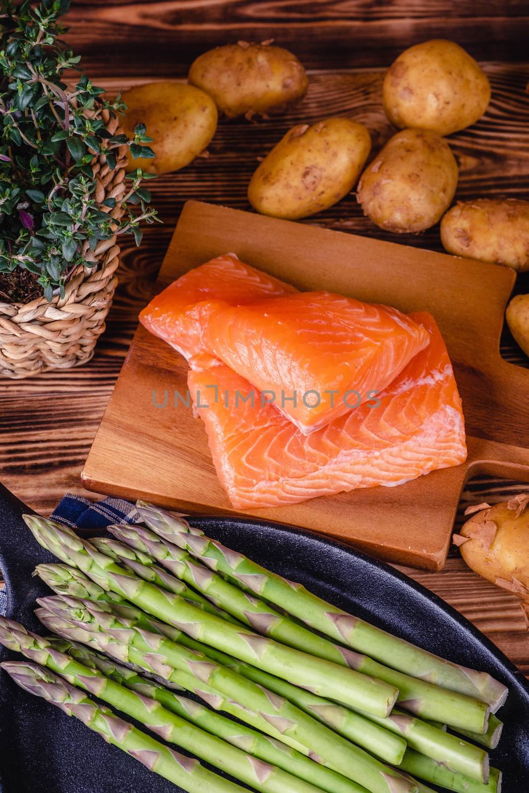 Set of fresh products for healthy food on wooden table on a rustic wooden background. selective focus