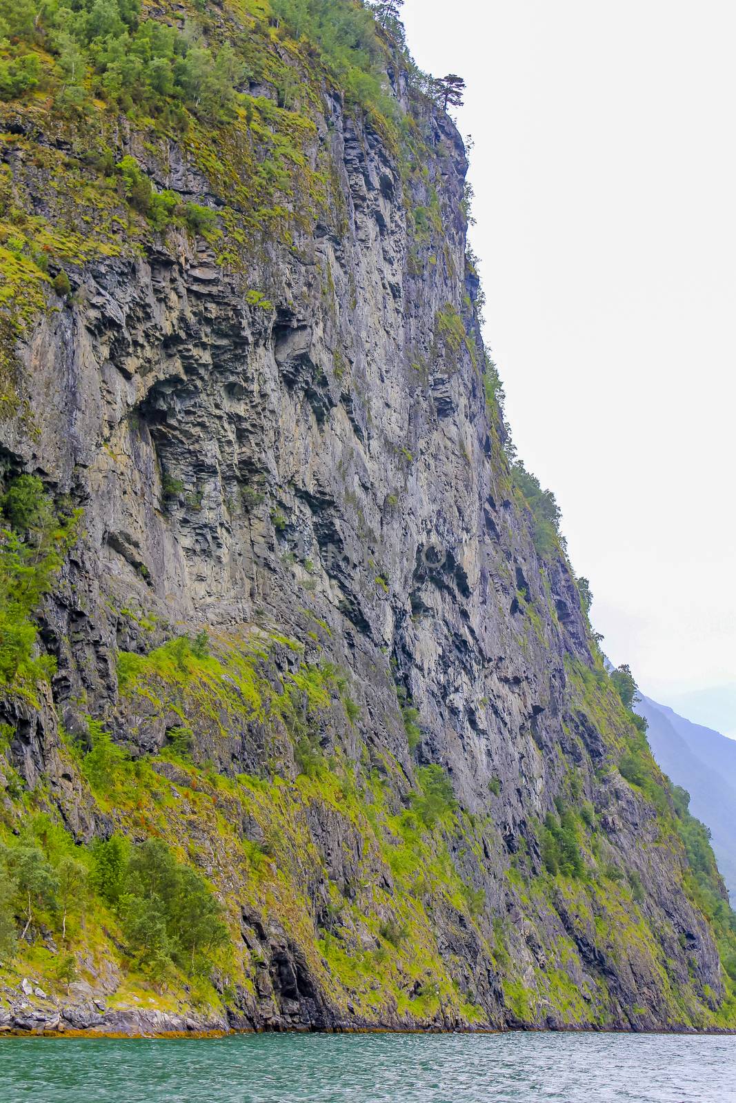 Norwegian beautiful mountain and fjord landscape in Aurlandsfjord Aurland Vestland Sognefjord in Norway.