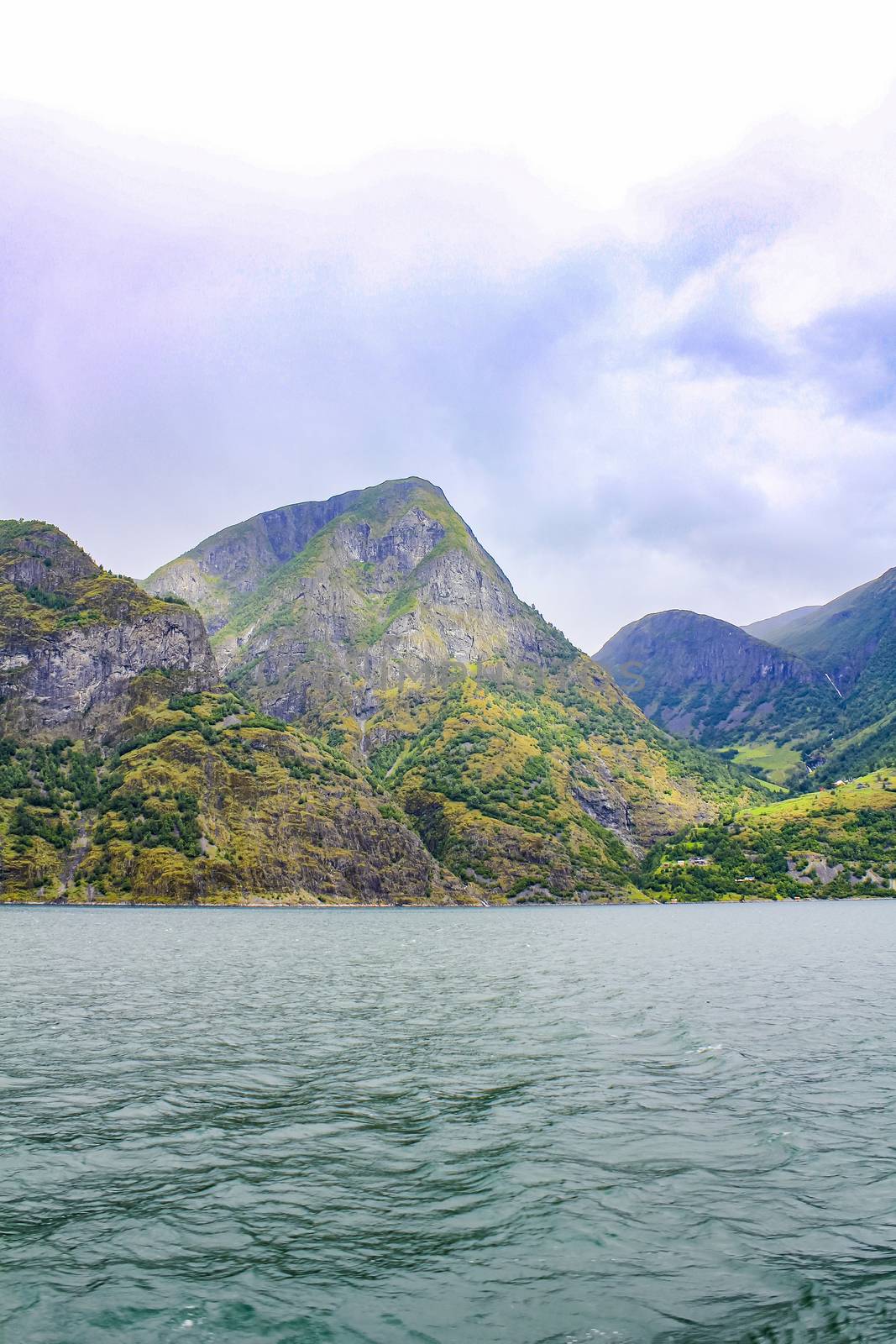 Norwegian beautiful mountain and fjord landscape, Aurlandsfjord Sognefjord in Norway. by Arkadij