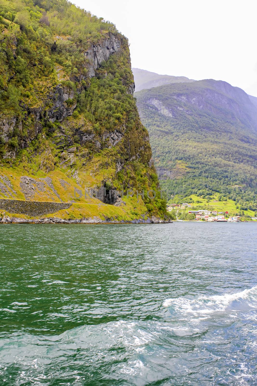 Norwegian beautiful mountain and fjord landscape, Aurlandsfjord Sognefjord in Norway. by Arkadij