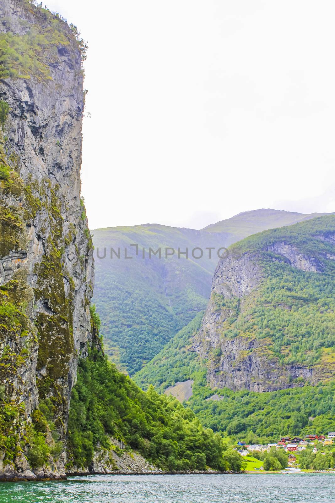 Norwegian beautiful mountain and fjord landscape, Aurlandsfjord Sognefjord in Norway. by Arkadij