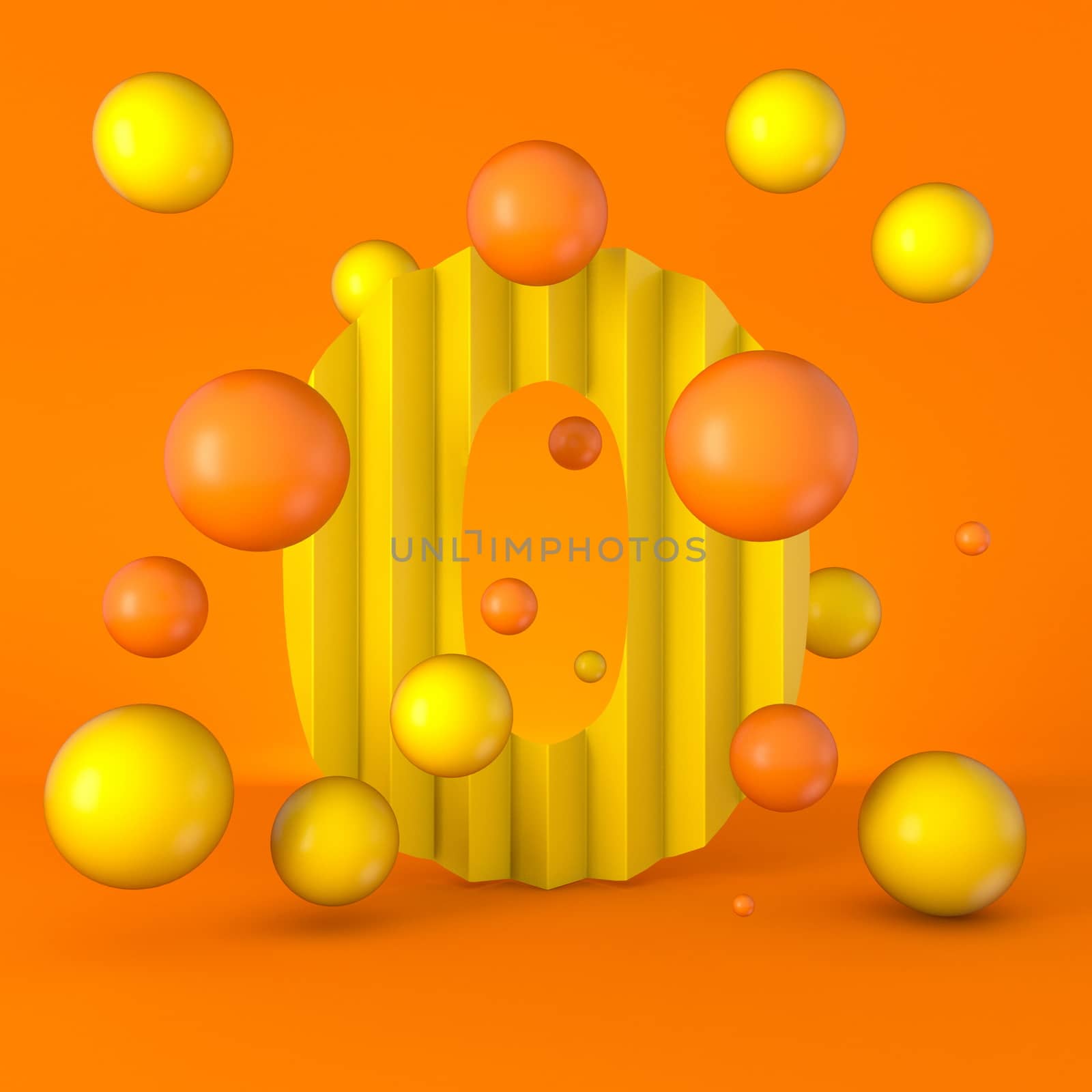 Warm minimal yellow sparkling font Number 0 ZERO 3D render illustration isolated on orange background