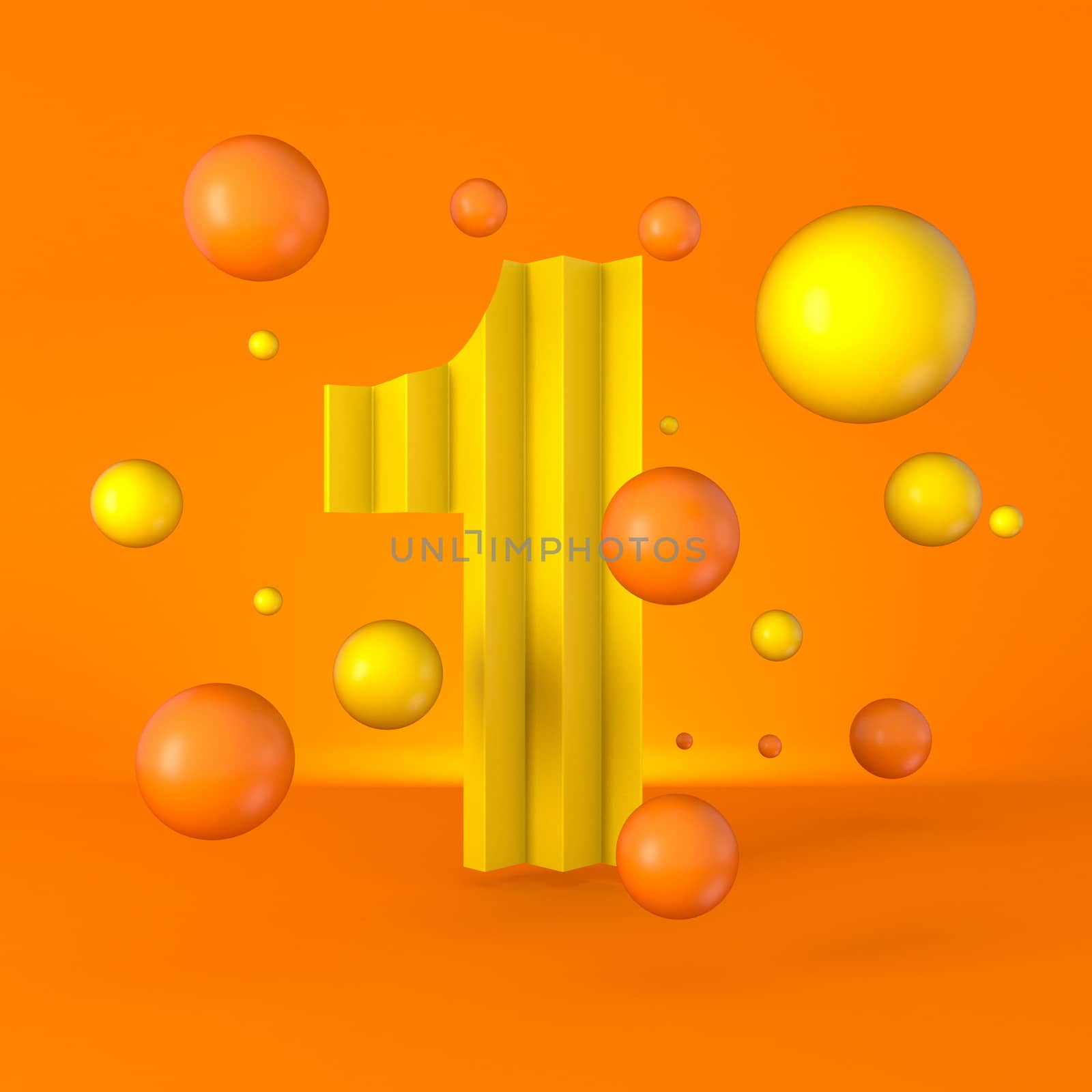 Warm minimal yellow sparkling font Number 1 ONE 3D by djmilic