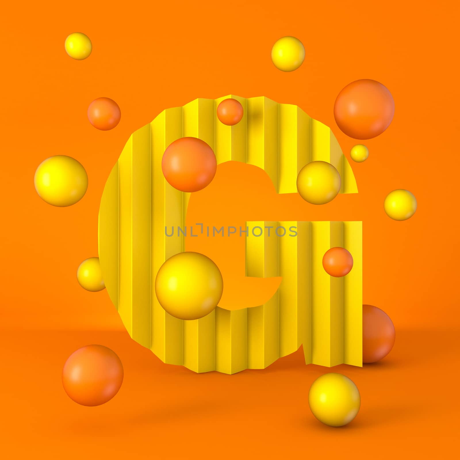 Warm minimal yellow sparkling font Letter G 3D by djmilic