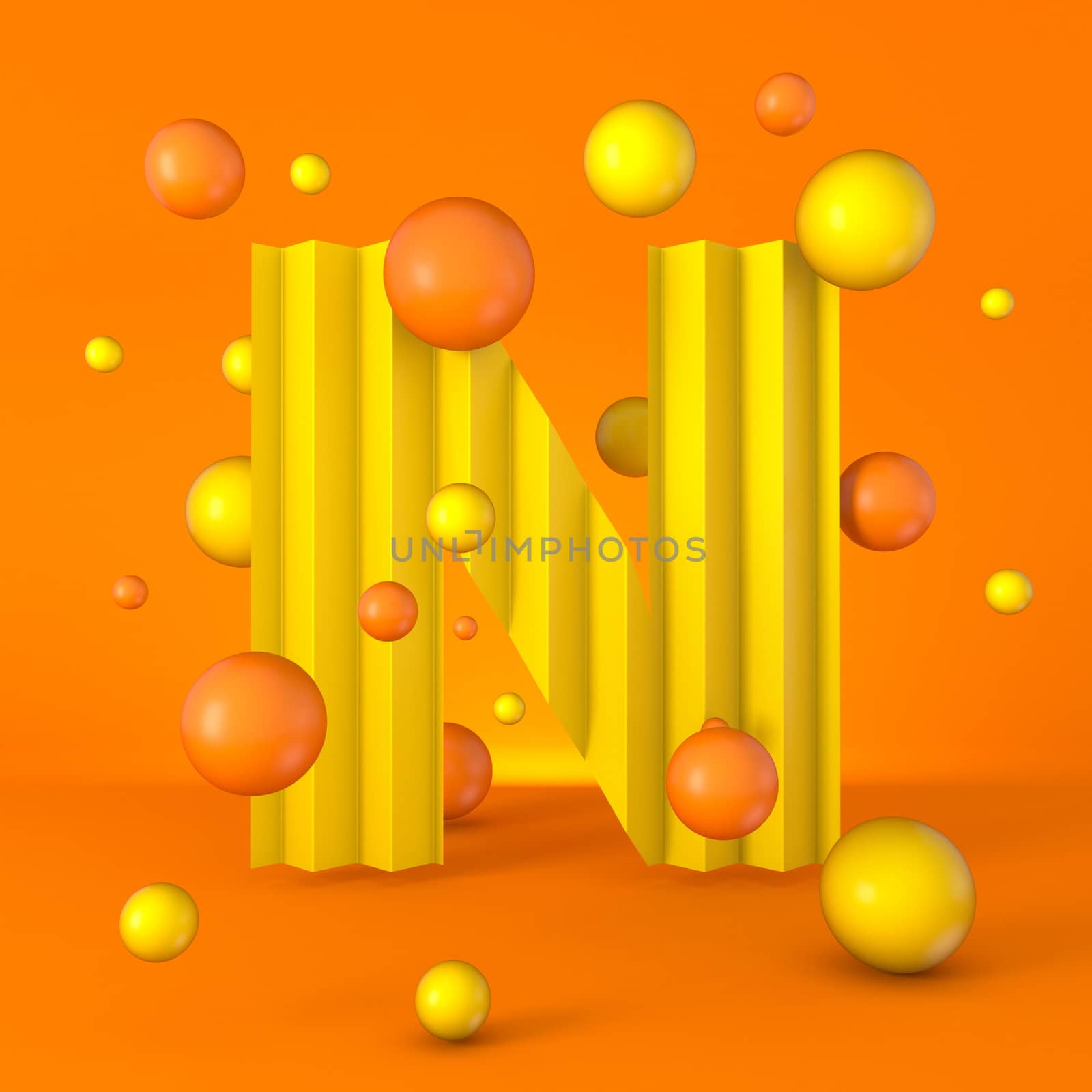 Warm minimal yellow sparkling font Letter N 3D by djmilic