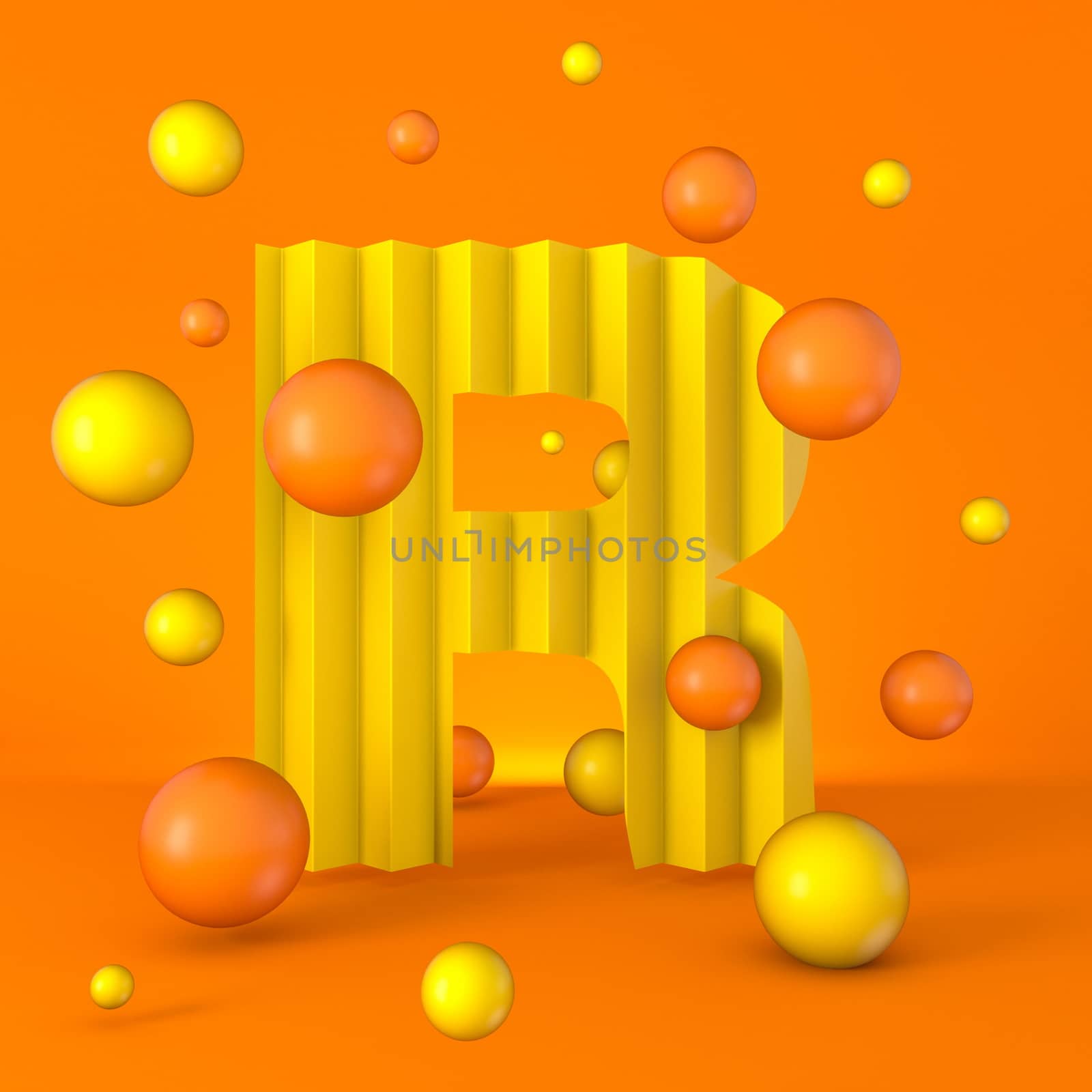 Warm minimal yellow sparkling font Letter R 3D by djmilic